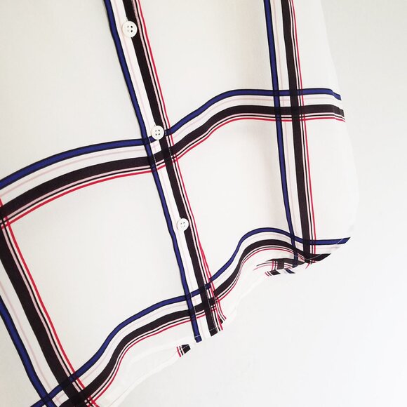 Equipment Femme 100% Silk Short Sleeve Silk Engineered Large Marais Plaid Shirt - Picture 12 of 16